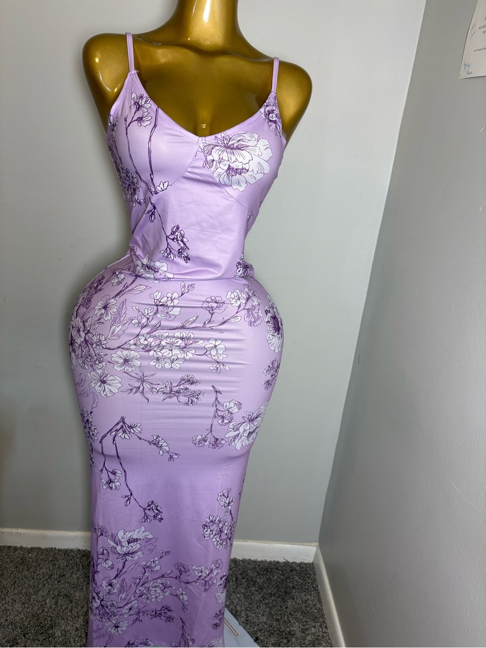 Lavender Floral Slip Maxi Dress - Women's Elegant Spaghetti Strap